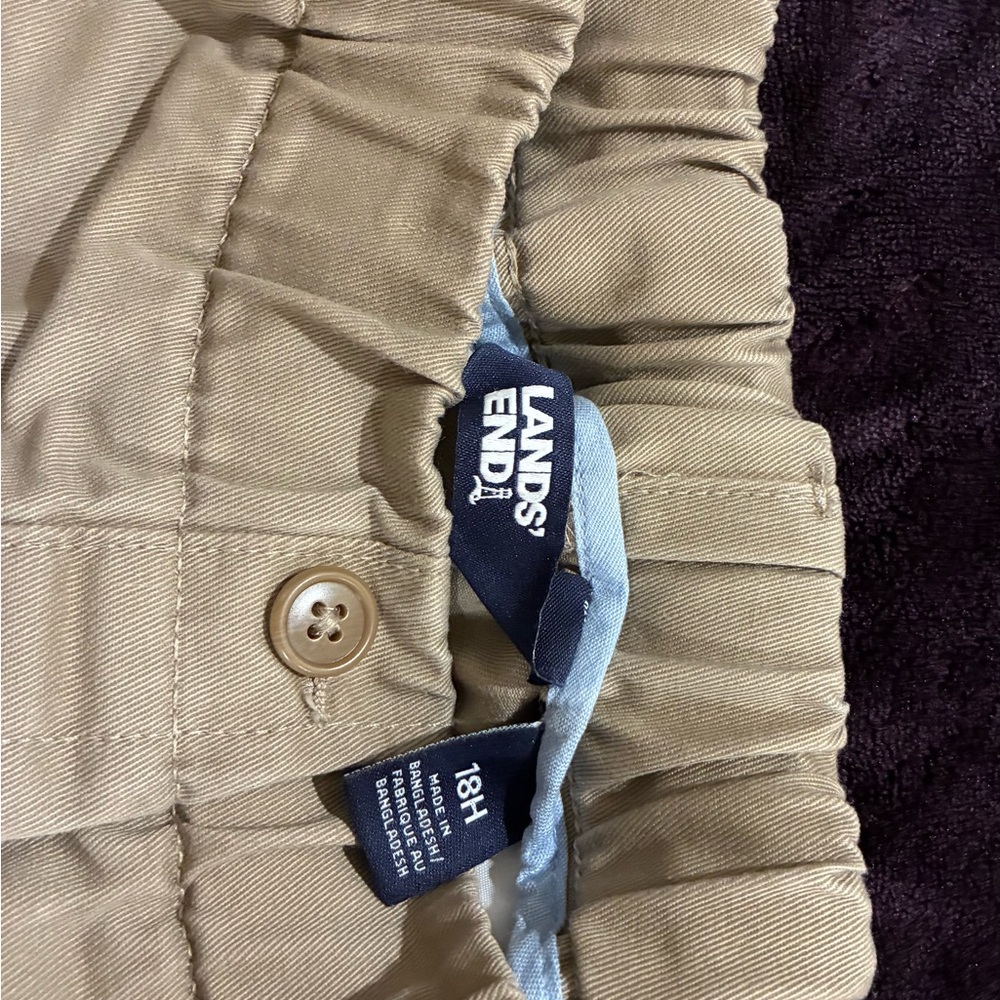 Lands' End Kids' Casual Tan Bottoms uniform khaki pants 18 Husky pack of 3